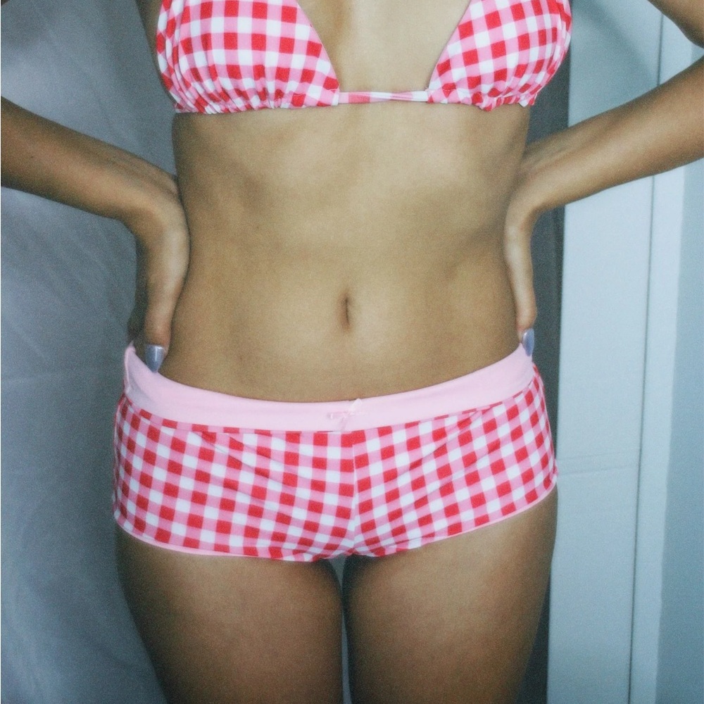 Babydoll booty short gingham bikini bottom